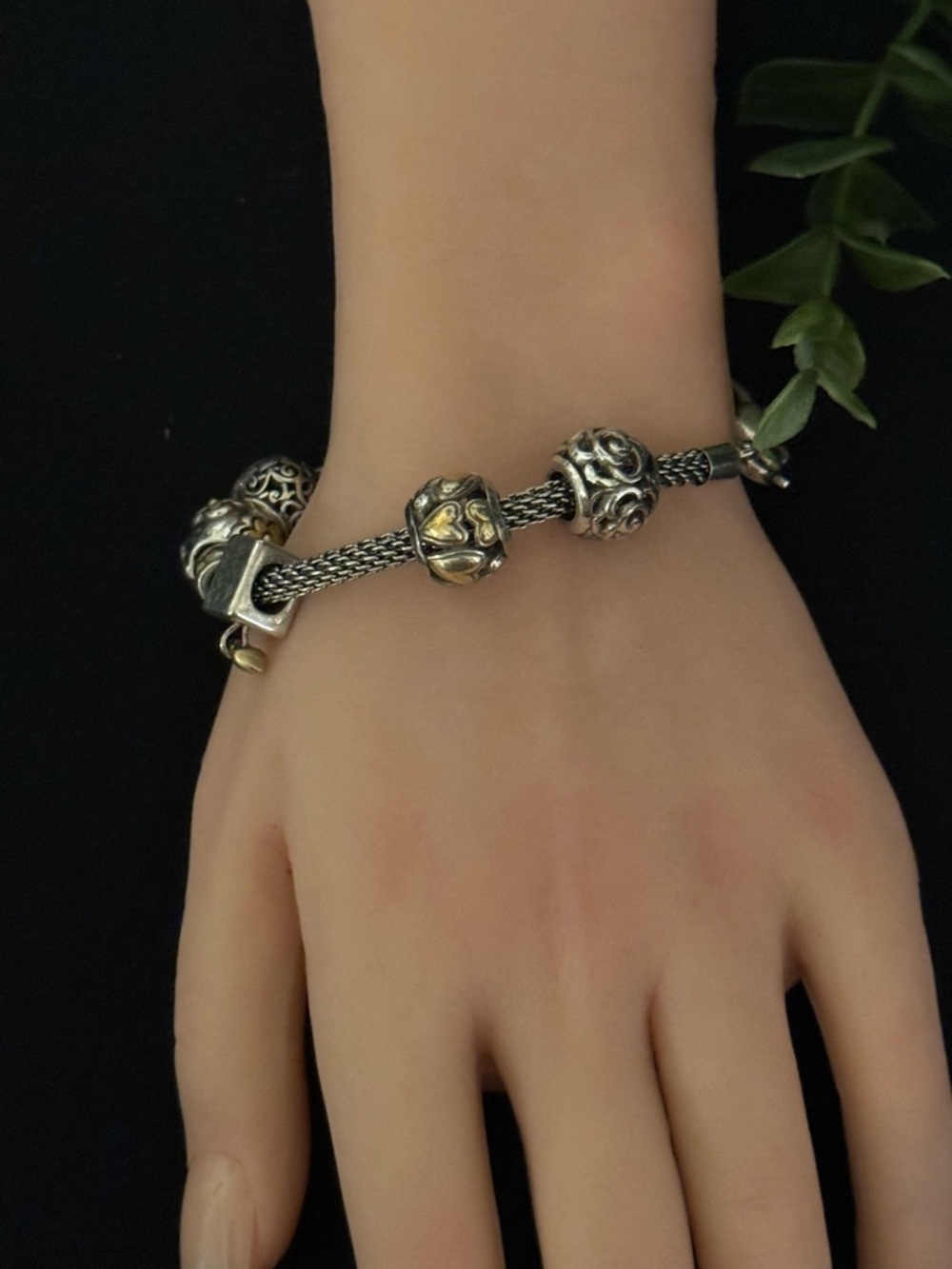 Brighton Two-Tone Silver Bracelet with Gold Heart & Floral Charms - Picture 6 of 9